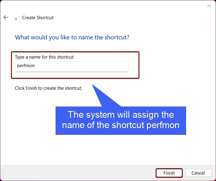 Type the name of the Shortcut