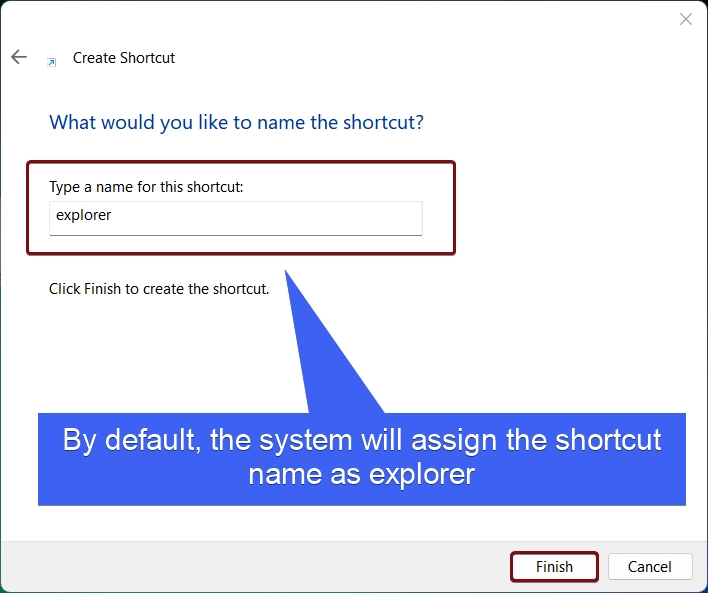 Type the name of the Shortcut