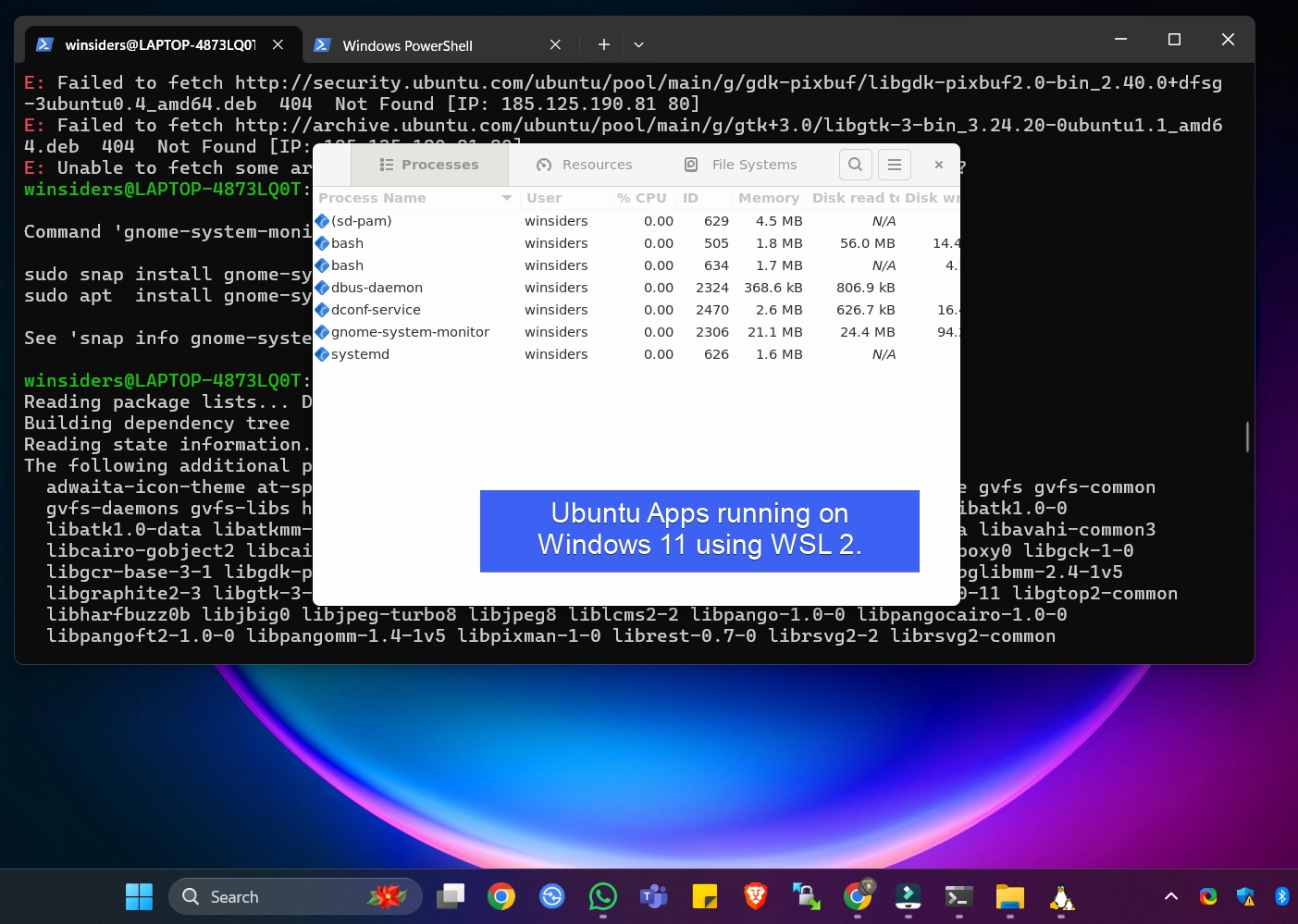 Ubuntu App running on Windows 11 using WSL 2