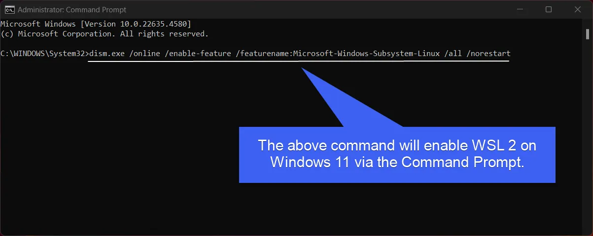 WSL 2 Enable Command via CMD