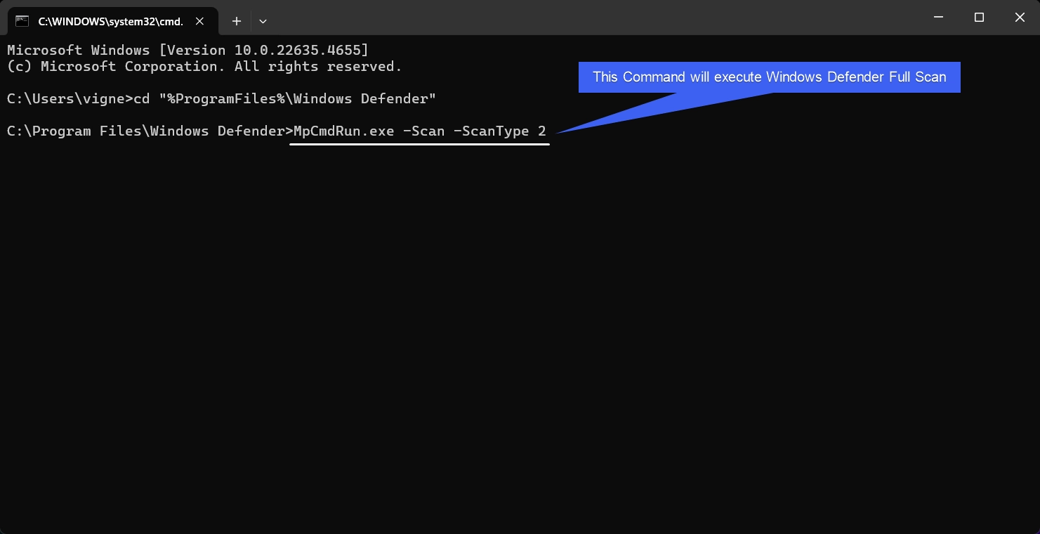 Windows Defender Full Scan CMD Command