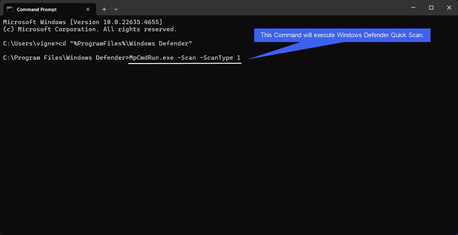 Windows Defender Quick Scan Command