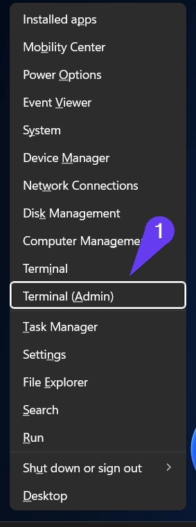 Choose Terminal Admin