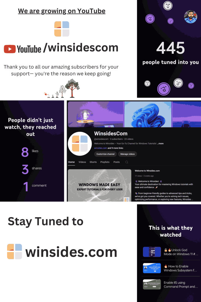 winsidescom is growing on YouTube