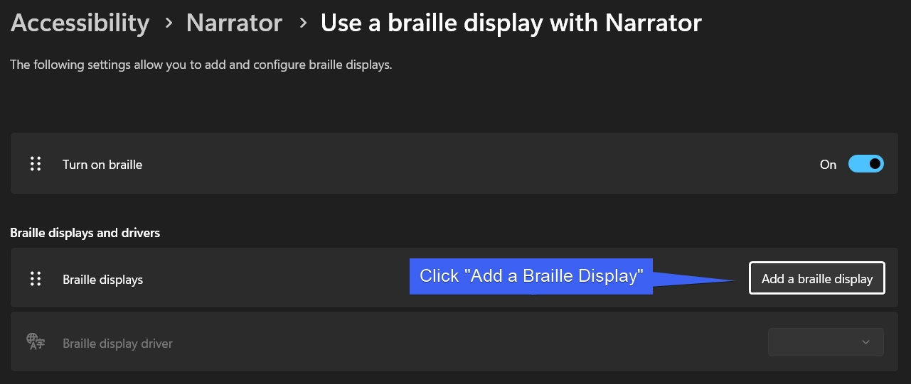 Add a Braille Display on Windows 11