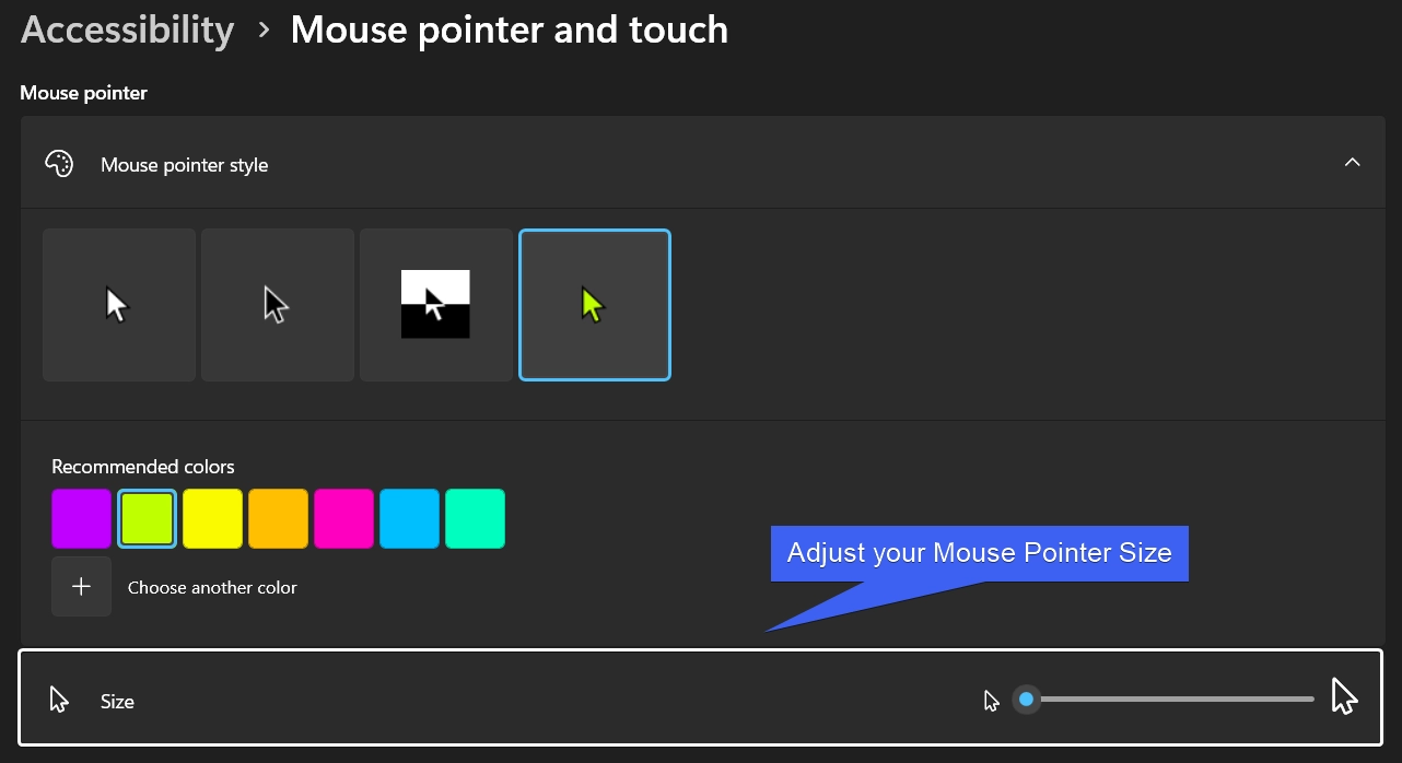 Adjusting Mouse Pointer Size