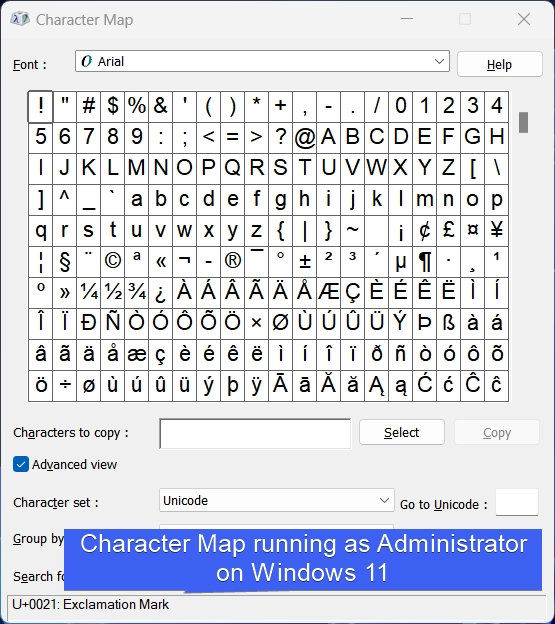 Character Map Running as Administrator on Windows 11