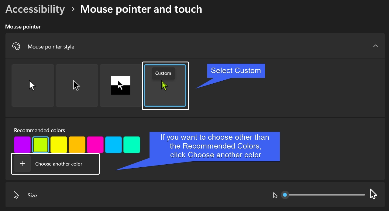 Choose Mouse Pointer Color