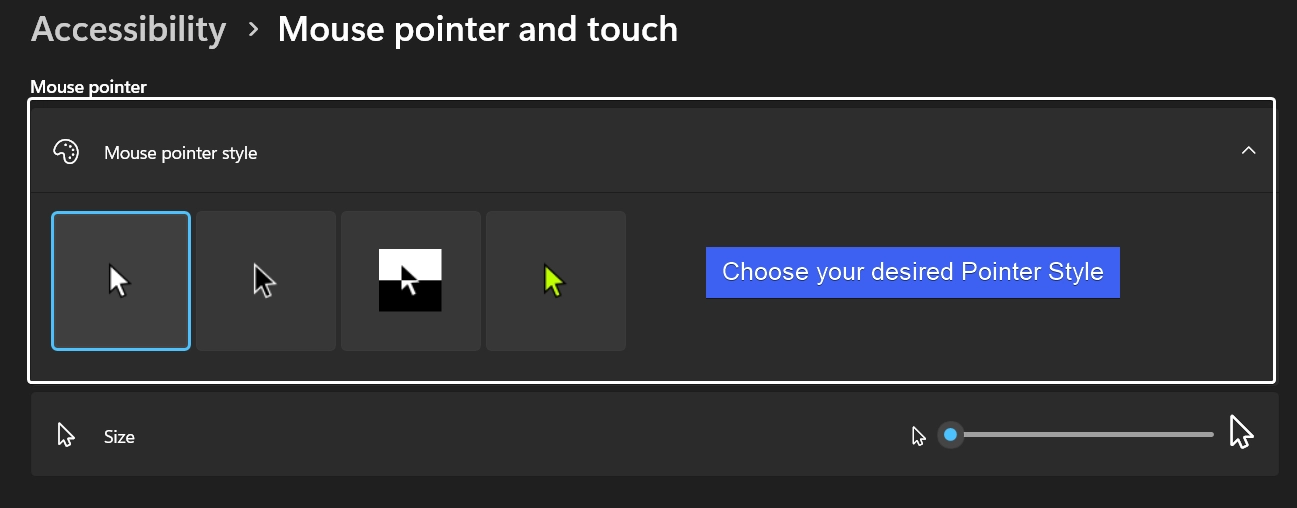 Choose your desired Mouse Pointer Style