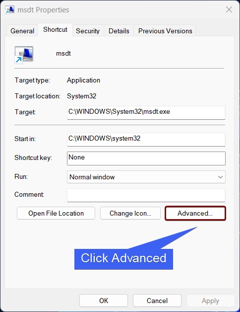 Click Advanced