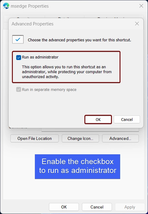 Enable Run as Administrator