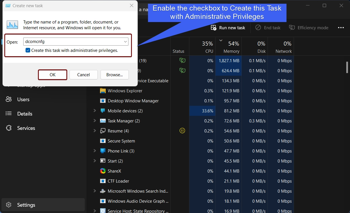 Enable the Checkbox to create this task with Administrative Privileges