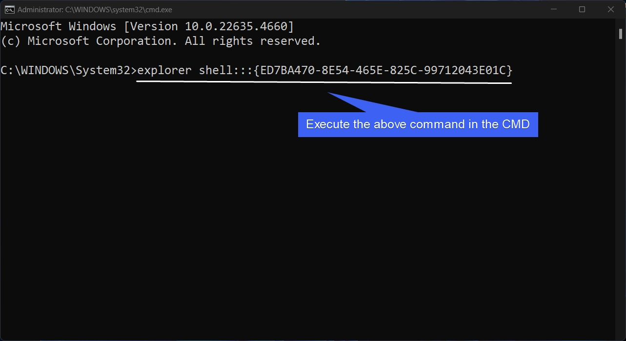 Execute the Command in the CMD Admin