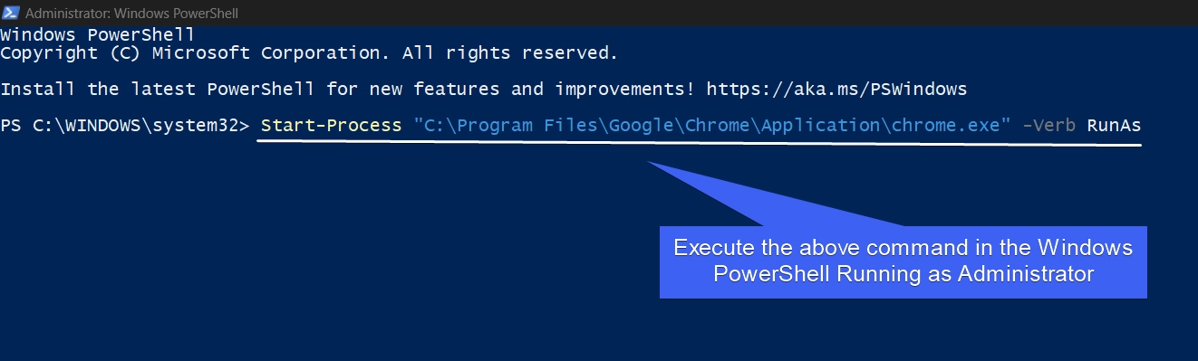 Execute the above command in the Windows PowerShell Administrator