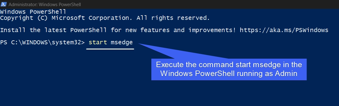 Execute the command in the PowerShell running as Admin