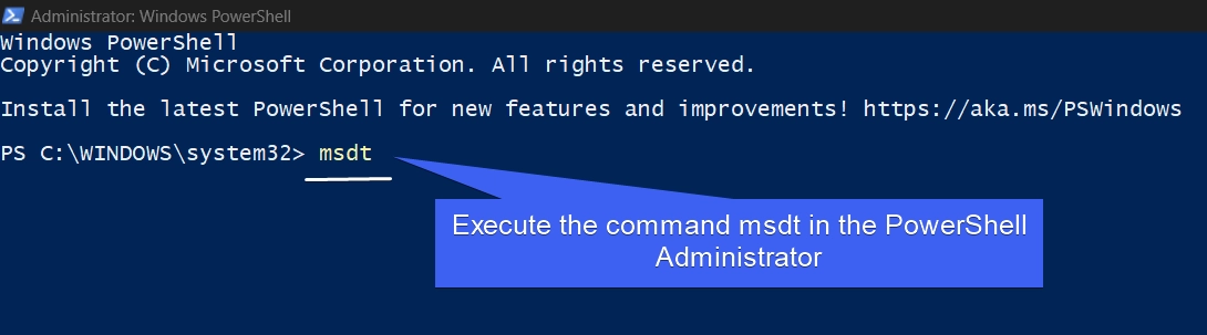 Execute the msdt command in the PowerShell Administrator