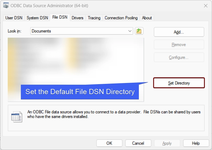 Exploring File DSN and setting the default File DSN Directory