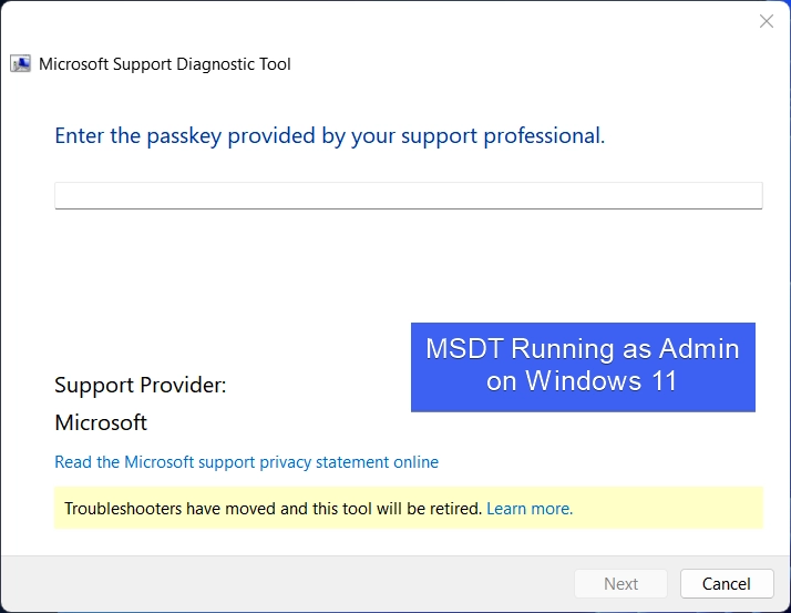 MSDT Running as Admin on Windows 11