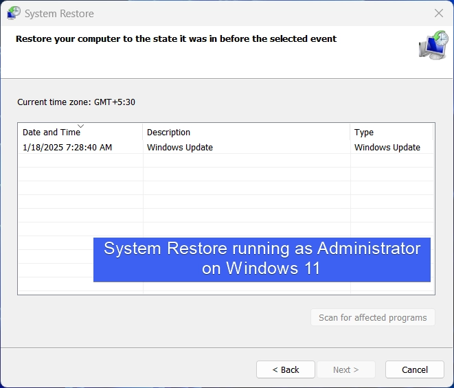 Run System Restore as Administrator on Windows 11