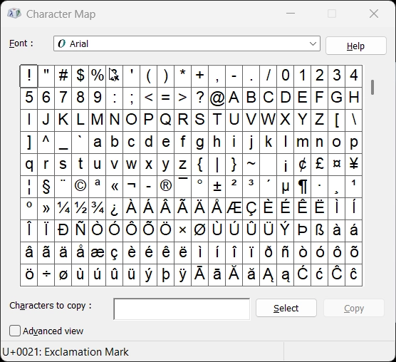 Example Preview of CharMap Tool.