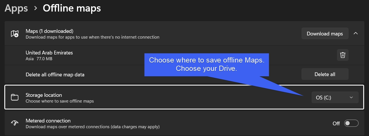 Choose where to save offline maps