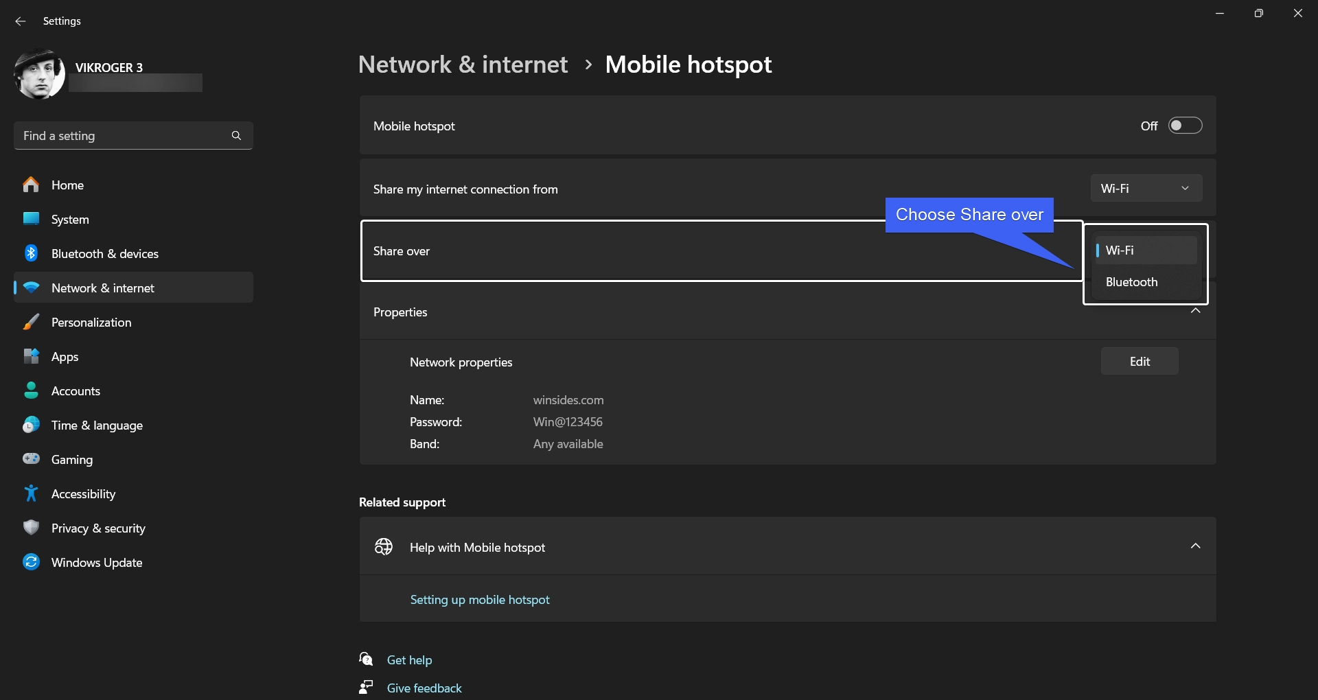 Choose your Internet Share over