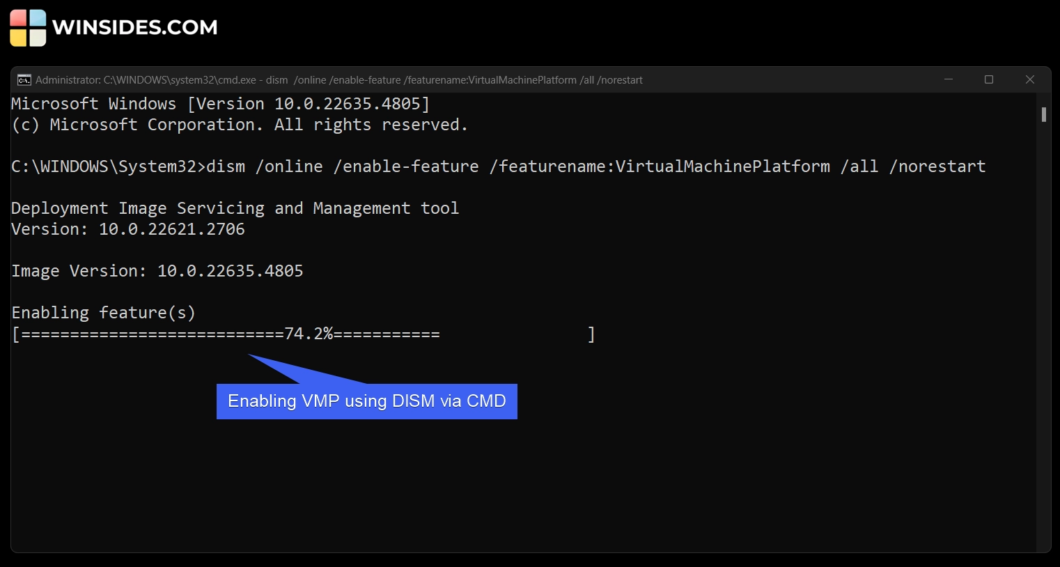 Enabling VMP using DISM via CMD