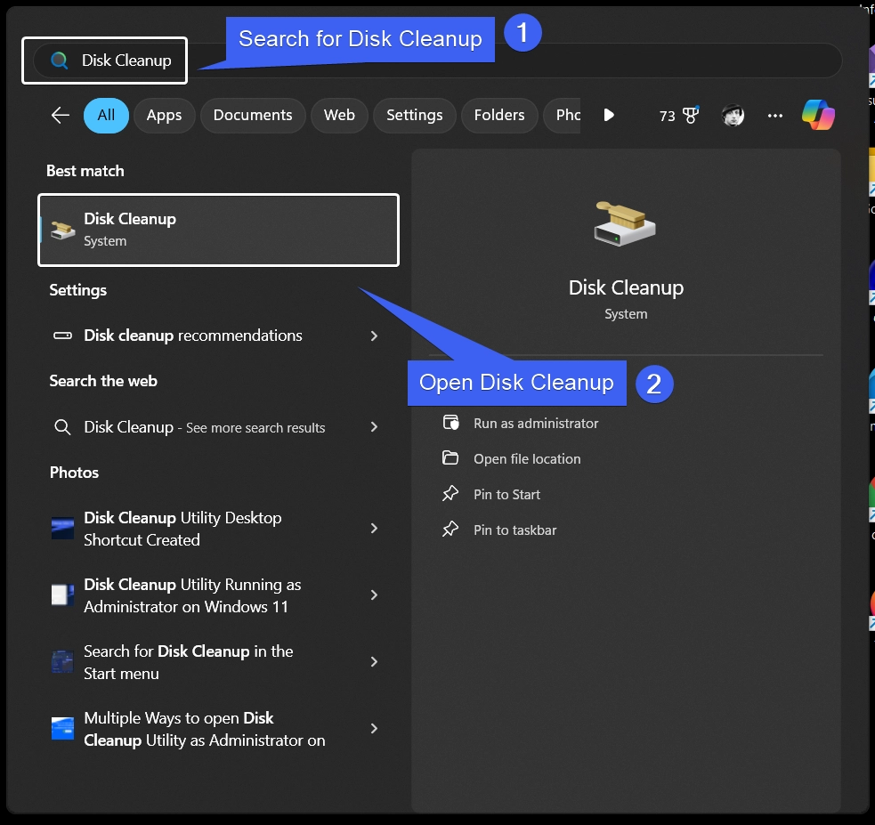 Search for Disk Cleanup