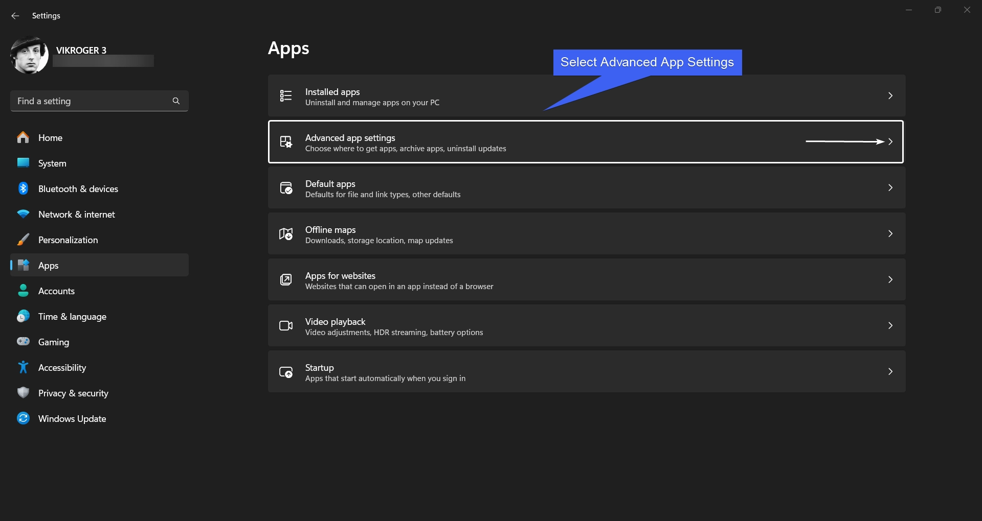 Select Advanced App Settings