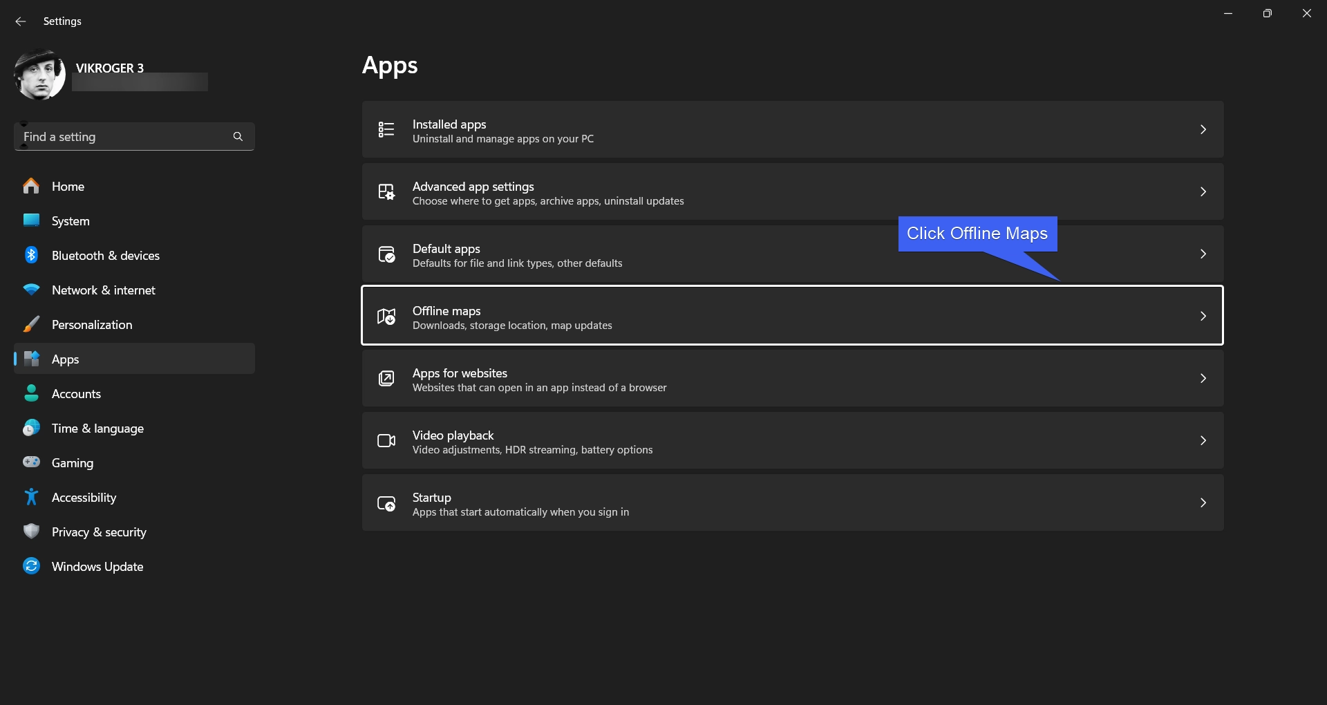 Under Apps, click Offline Maps