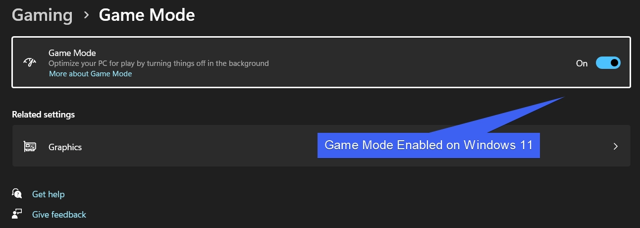 Game Mode Enabled on Windows 11