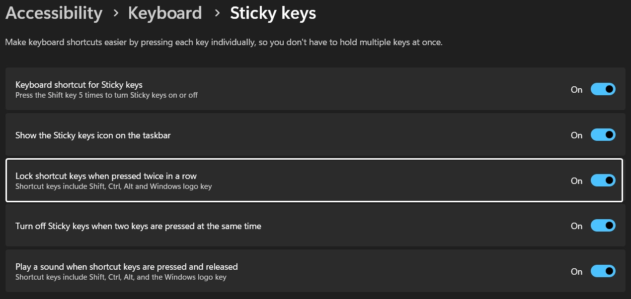 Lock shortcut keys when pressed twice in a row