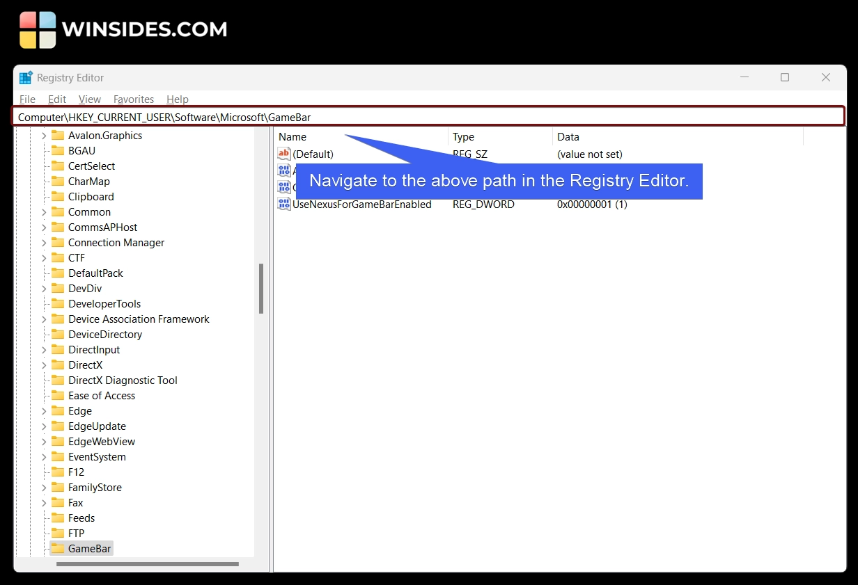 Navigate to the following path in the Registry Editor