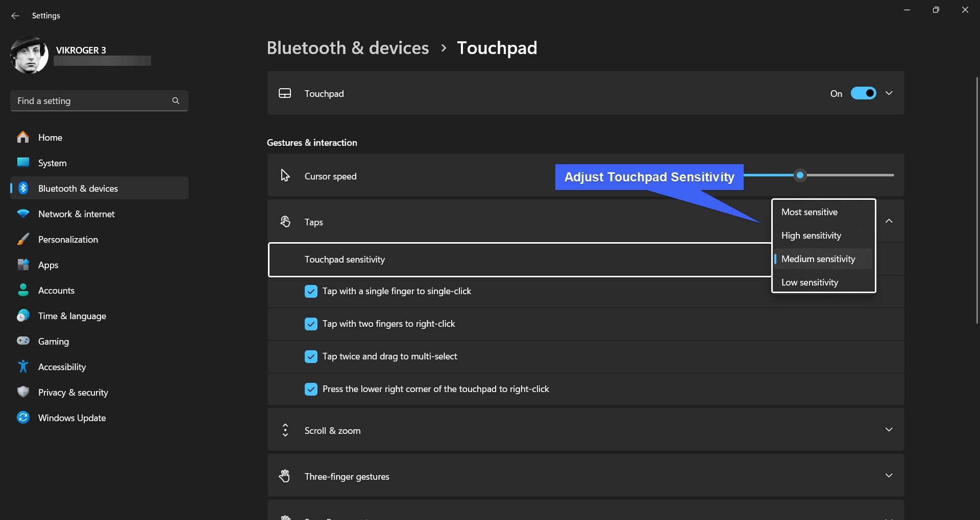 Adjust Touchpad Sensitivity