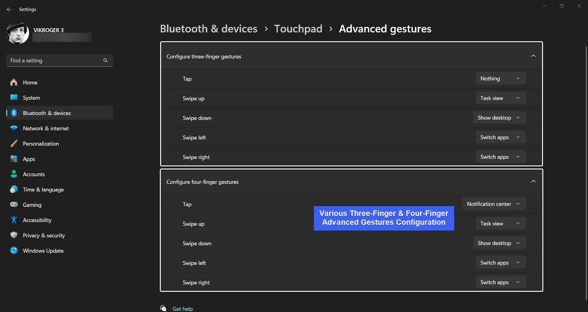 Advanced Gestures Configuration