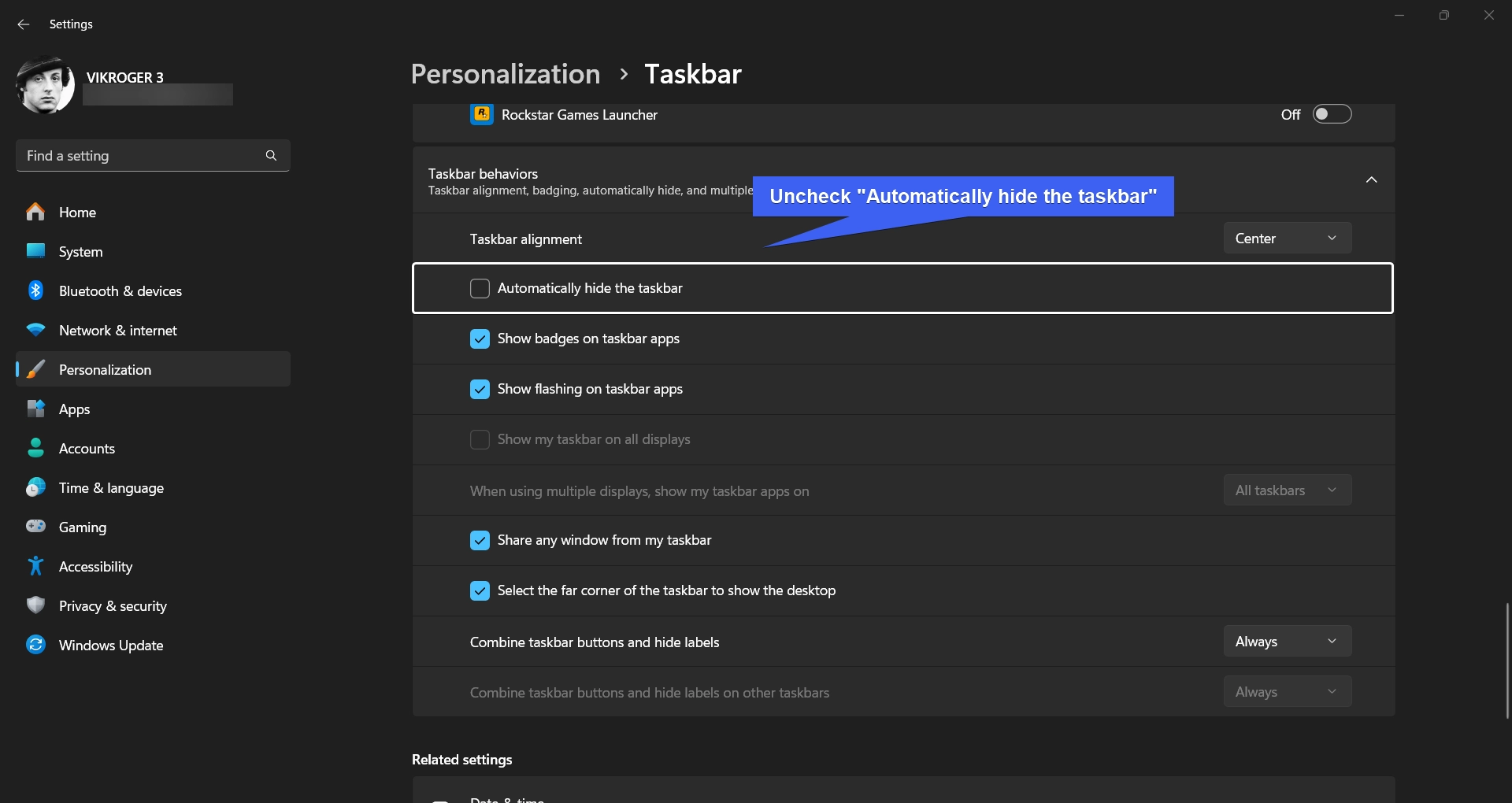 Disable Auto Hide Taskbar on Windows 11 Disable Auto Hide Taskbar on Windows 11