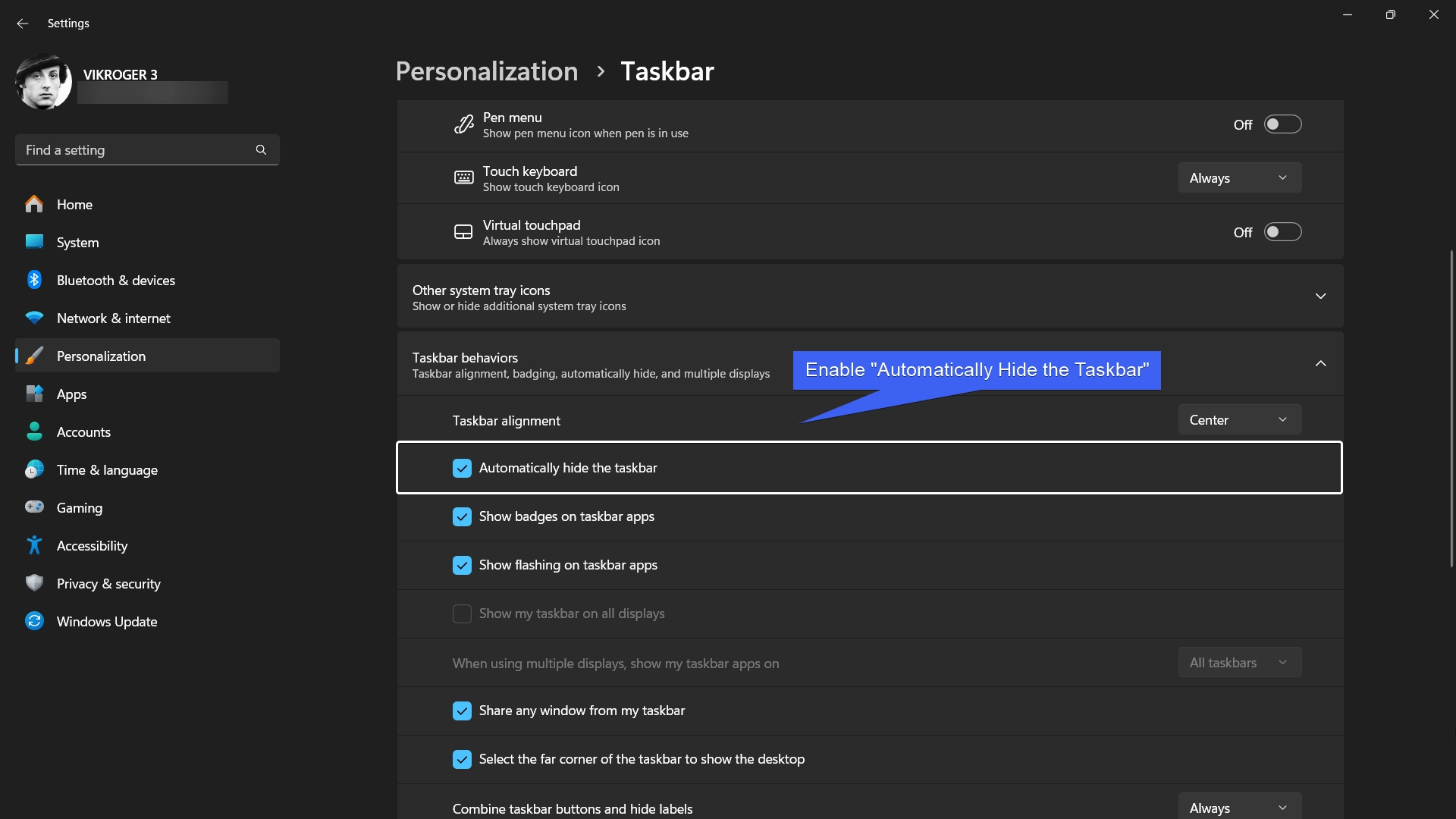Enable Auto Hide Taskbar on Windows 11 Enable Auto Hide Taskbar on Windows 11