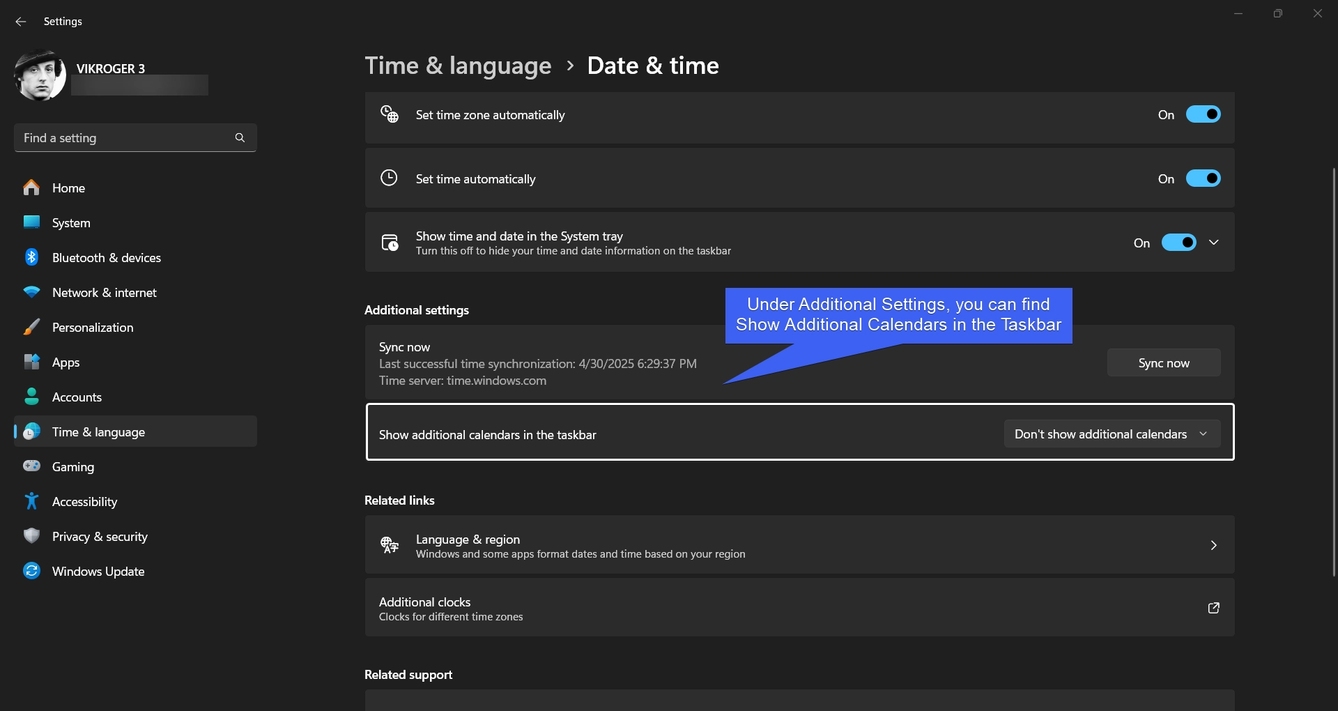 Locate Show Additional Calendars in the Taskbar Locate Show Additional Calendars in the Taskbar