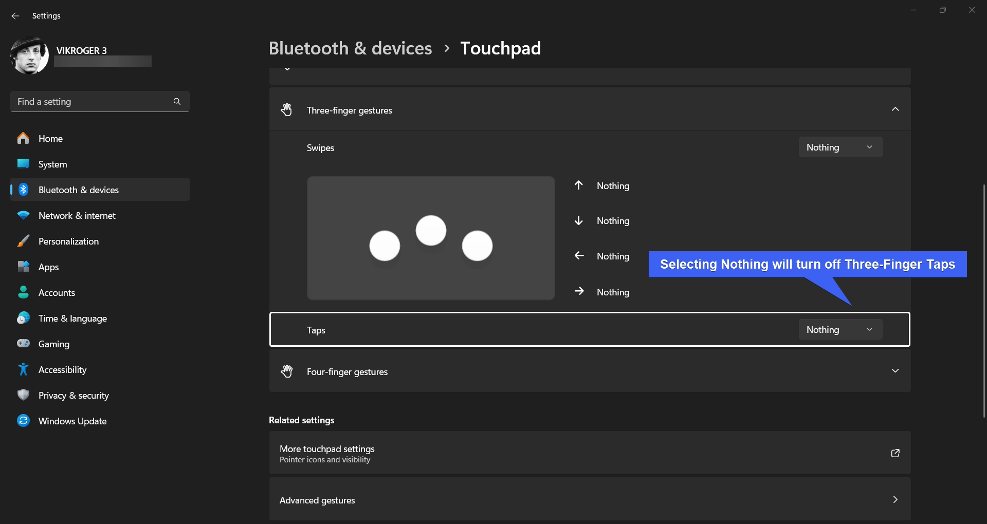Nothing Action in Three-Finger Taps