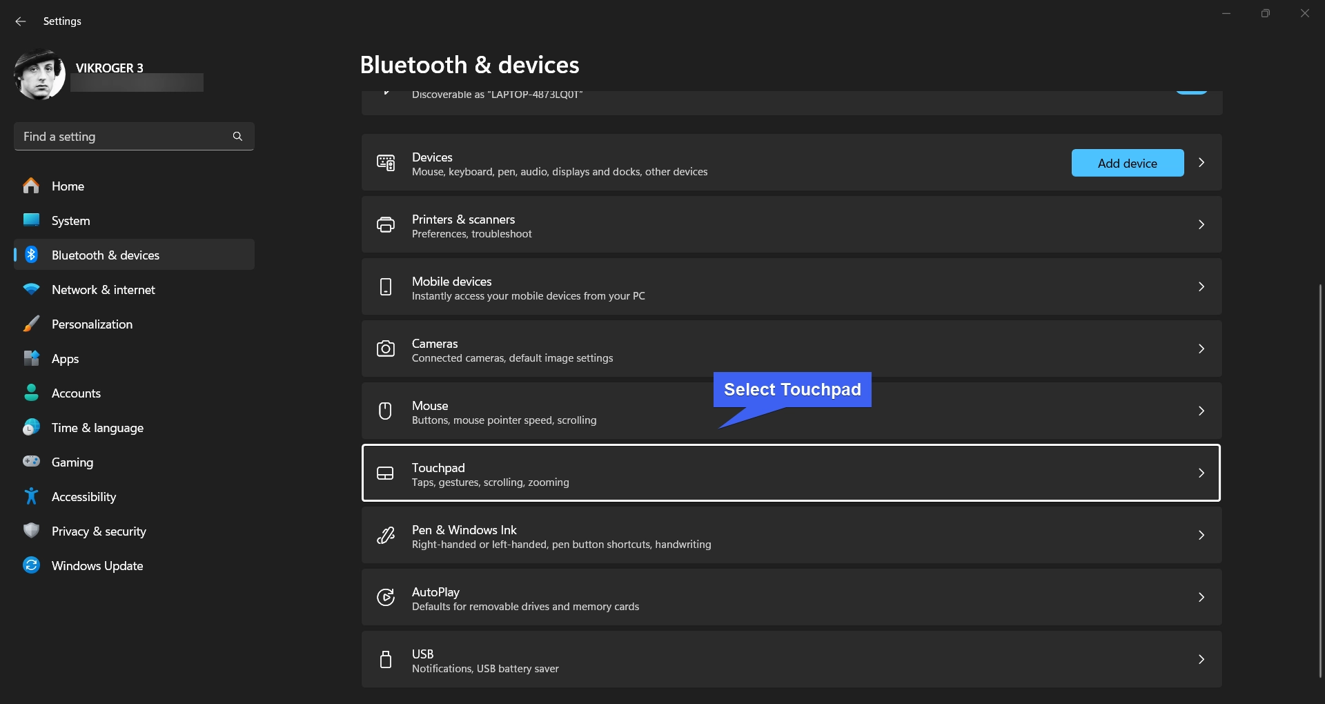 Proceed with Touchpad