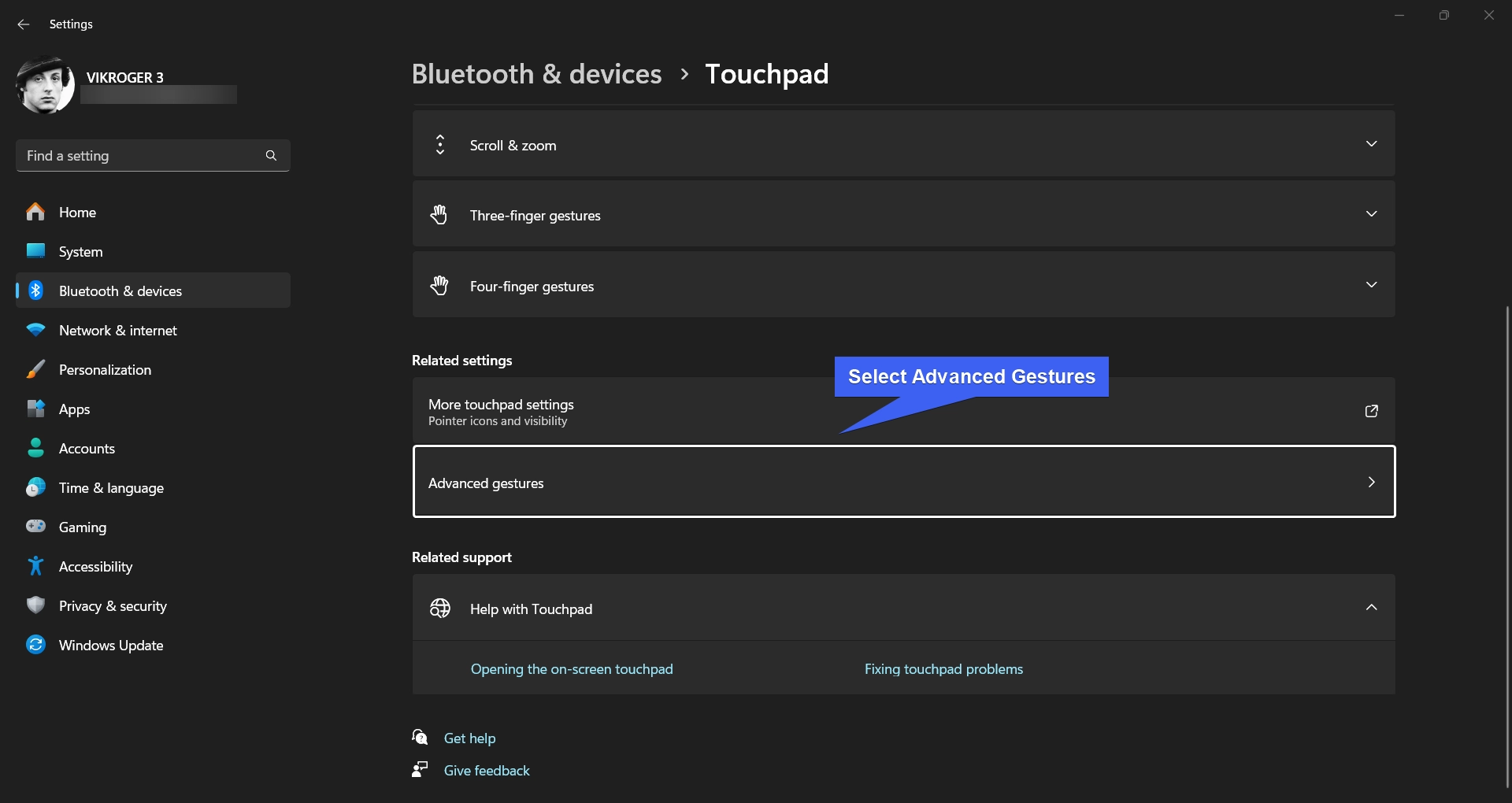Select Advanced Gestures