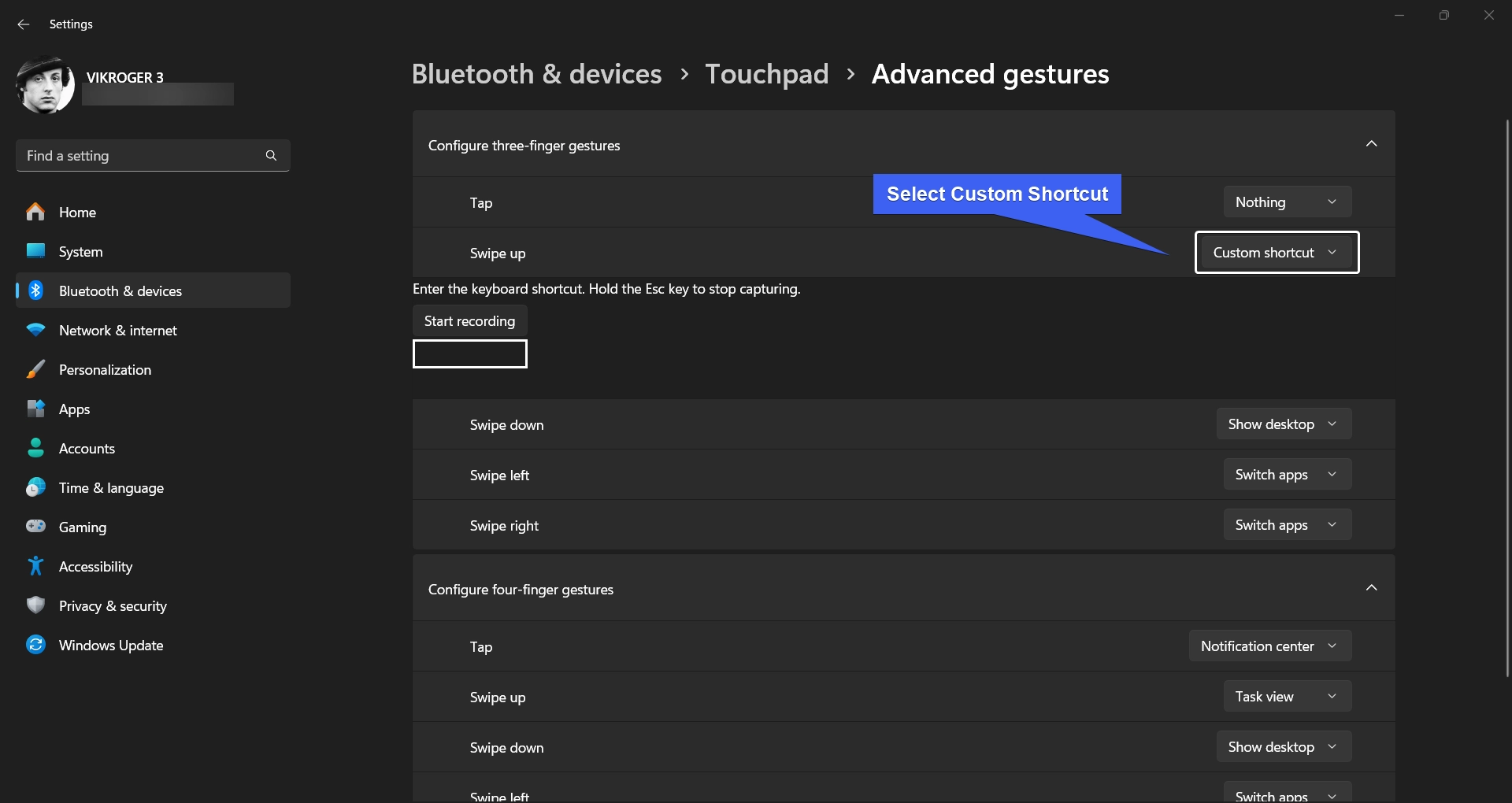 Select Custom Shortcut