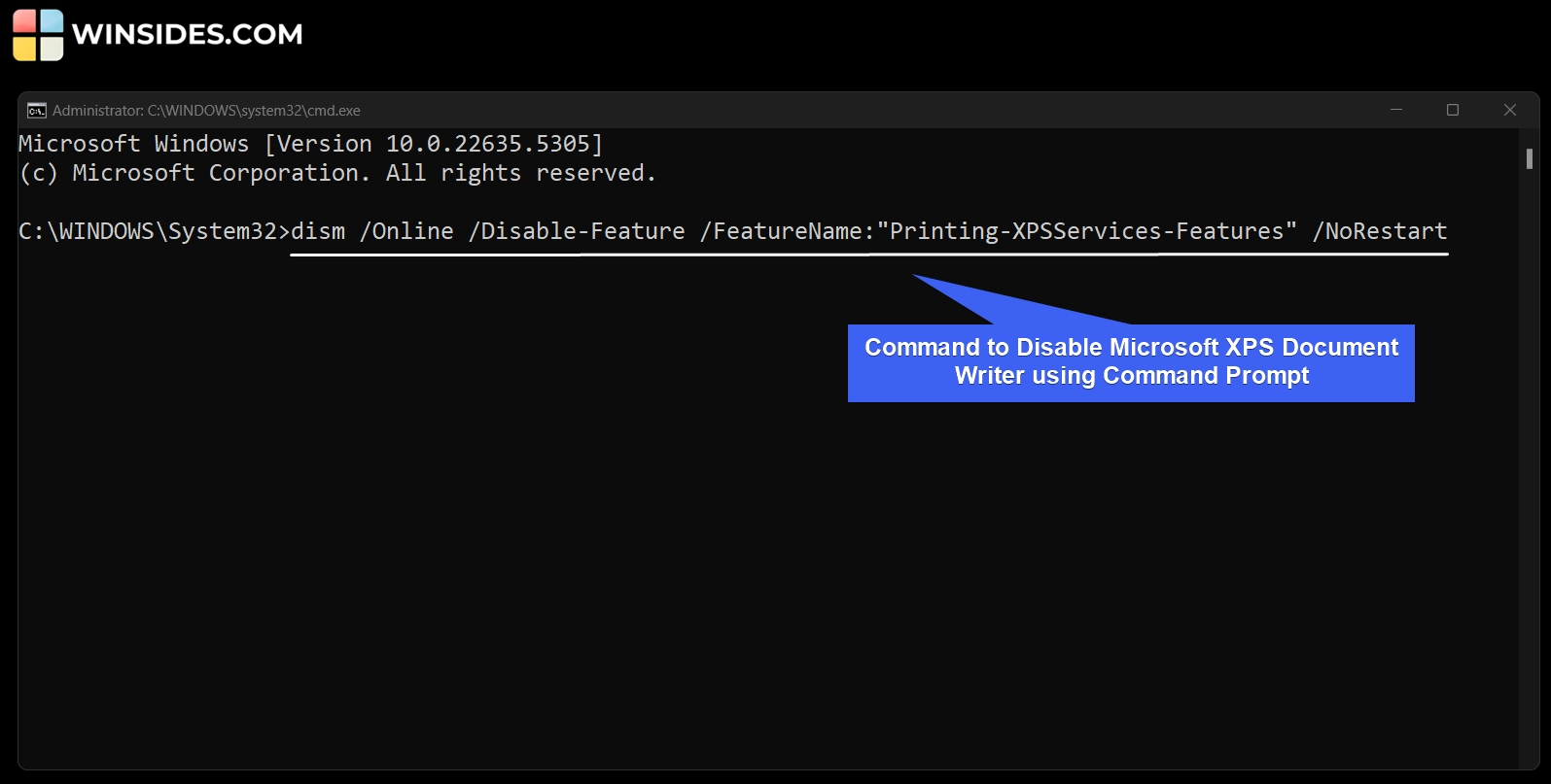 Command to Disable Microsoft XPS Document Writer using Command Prompt Command to Disable Microsoft XPS Document Writer using Command Prompt