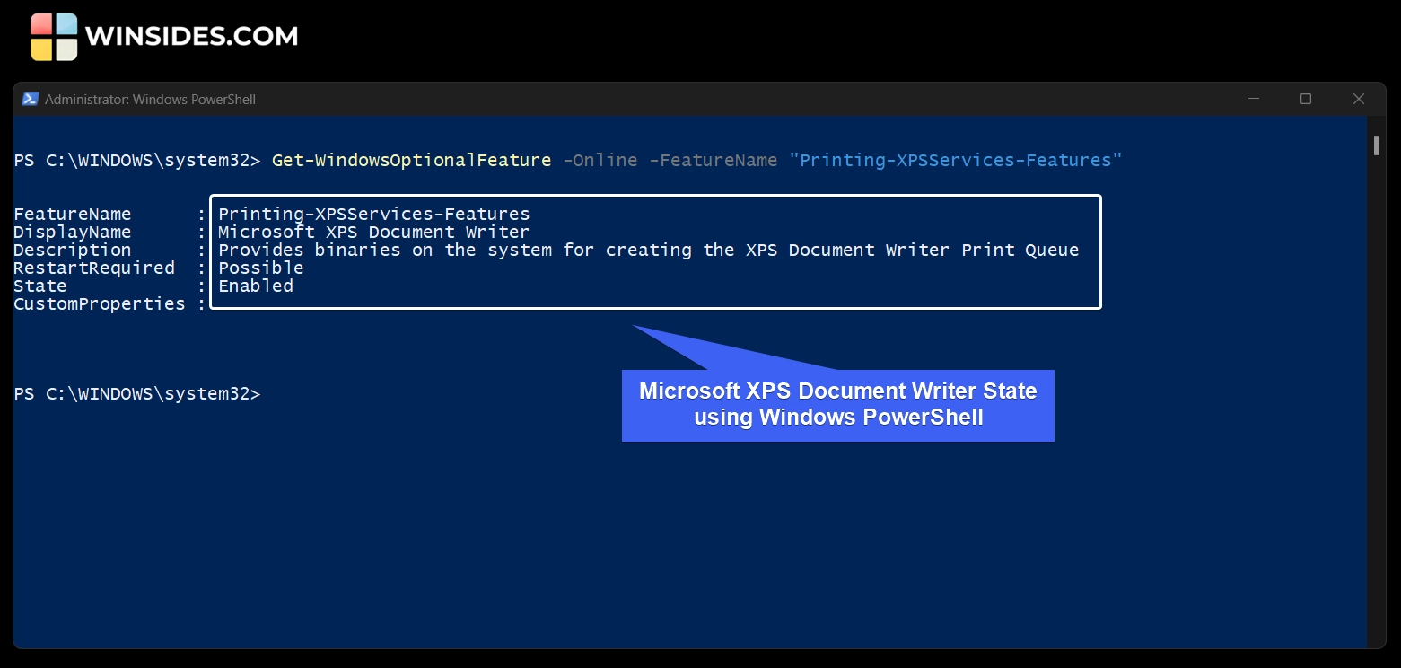 Microsoft XPS Document Writer State using Windows PowerShell Microsoft XPS Document Writer State using Windows PowerShell