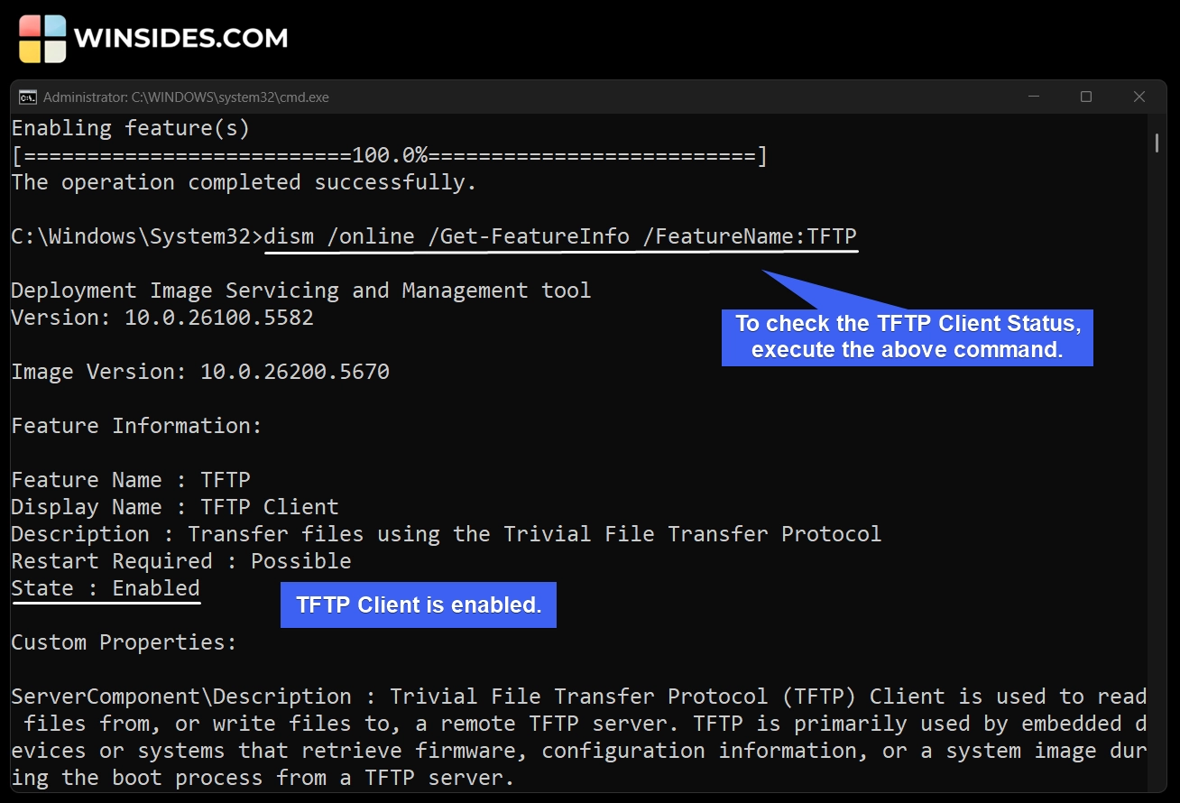 Check TFTP Client Status using CMD Check TFTP Client Status using CMD