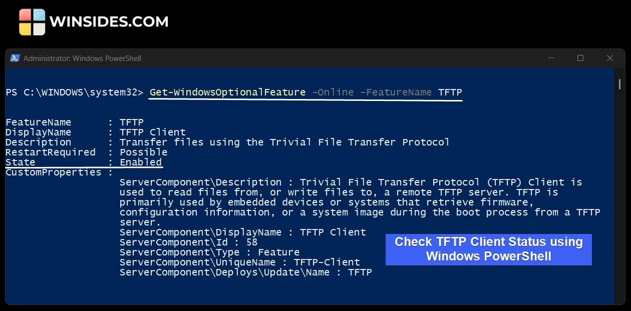 Check TFTP Client Status using Windows PowerShell Check TFTP Client Status using Windows PowerShell