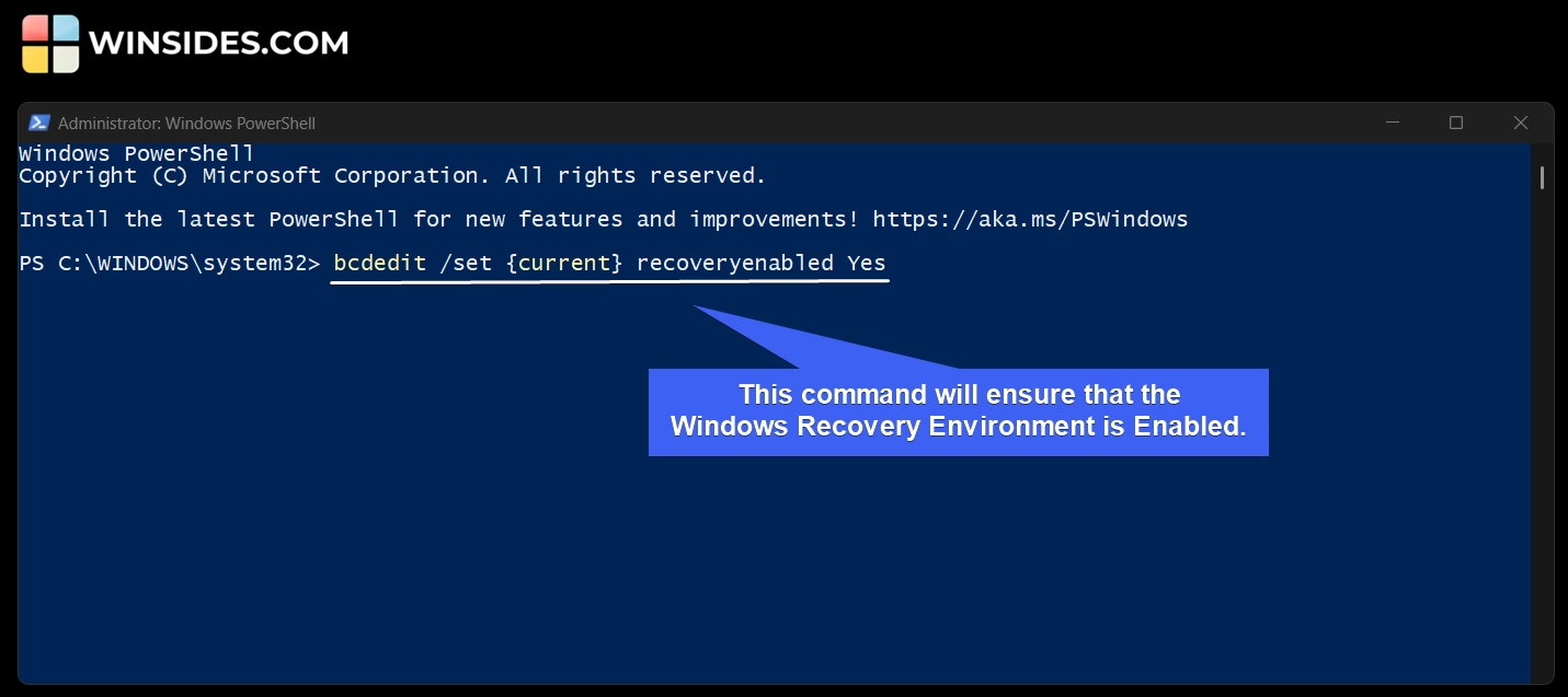 Enable Windows Recovery Environment
