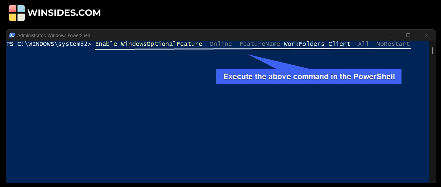 Execute the Work Folders Enable Client on Windows PowerShell