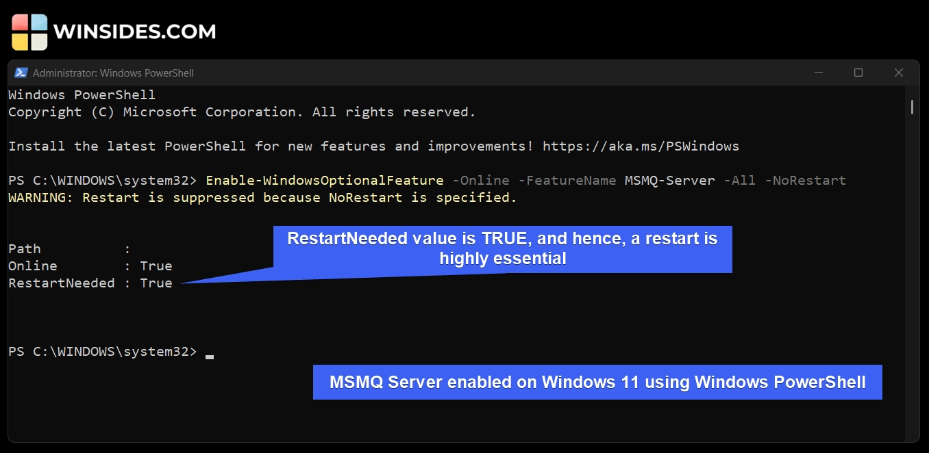 MSMQ Server enabled using Windows PowerShell MSMQ Server enabled using Windows PowerShell