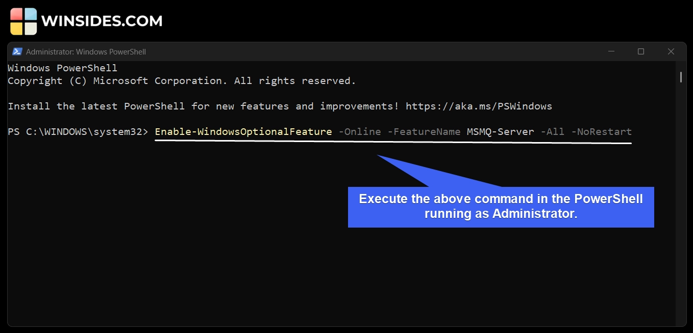 PowerShell Command to Enable MSMQ Server on Windows 11 PowerShell Command to Enable MSMQ Server on Windows 11